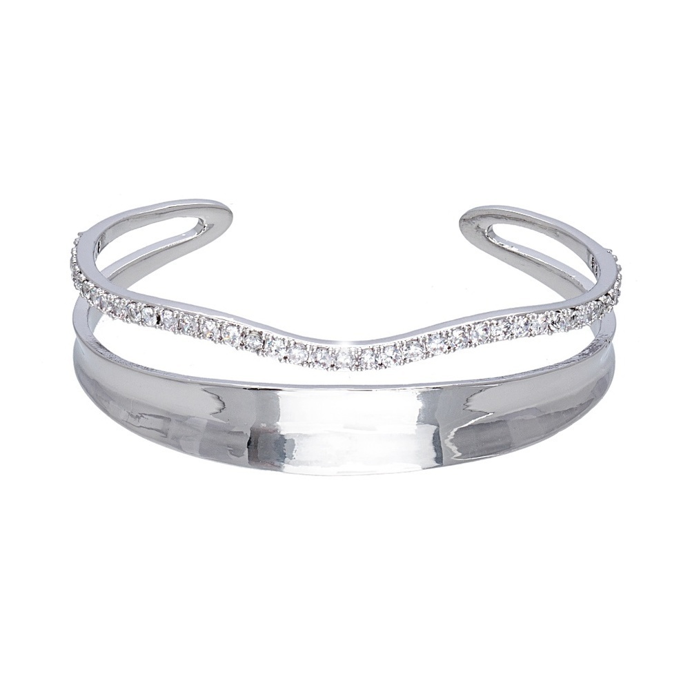 Silver-Tone Wave Cuff Bracelet – Made with Swarovski Crystals – Adjustable